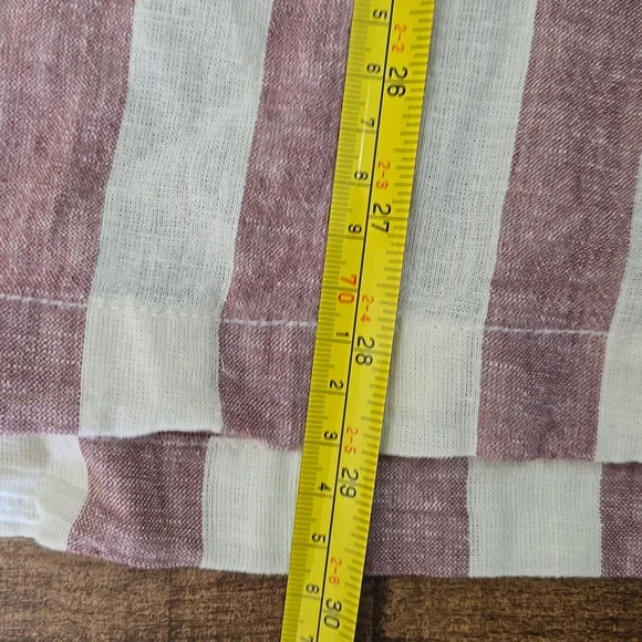 American Eagle Cream Maroon Stripped Linen Button Up Poolside Shirt - Picture 4 of 6